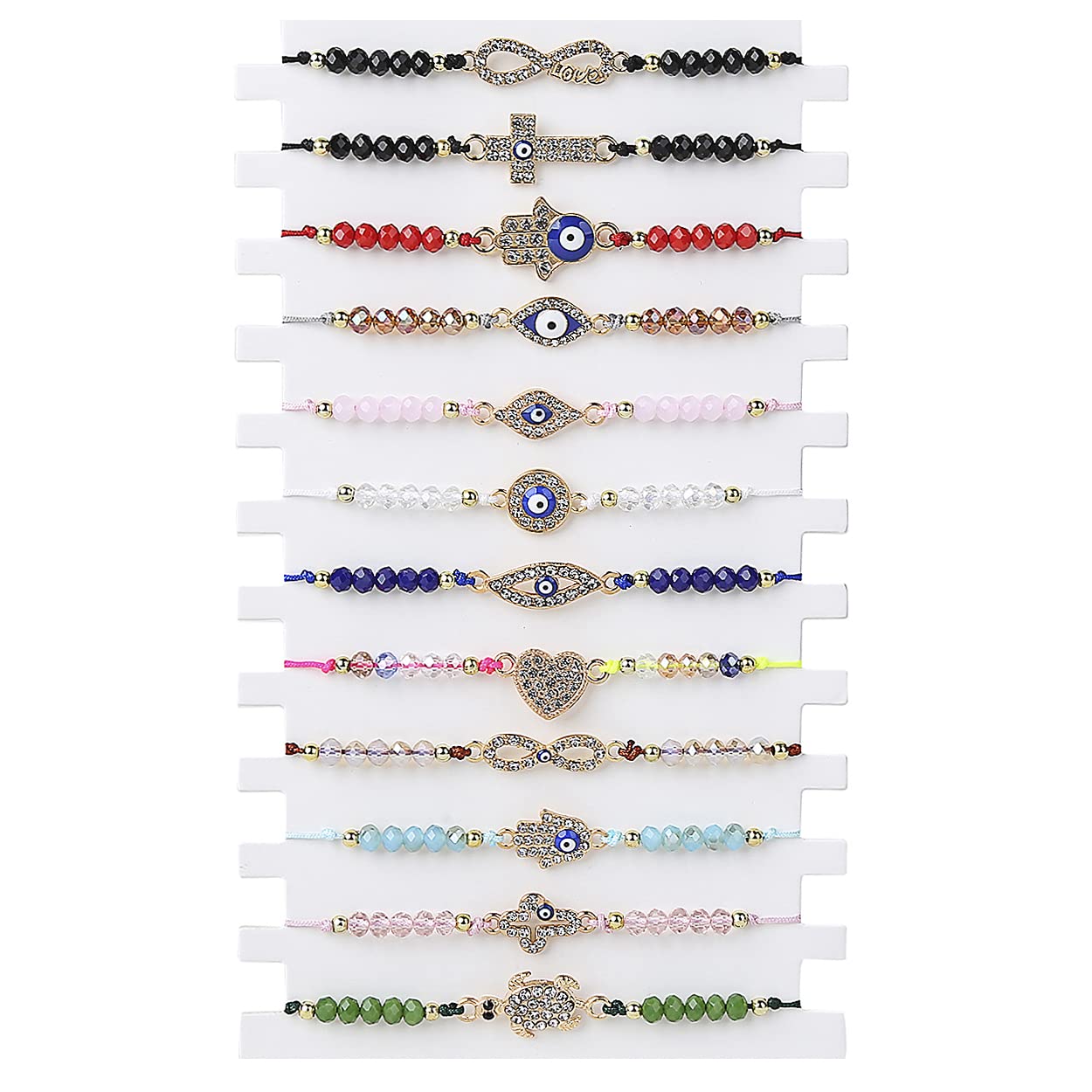 Dalinner12/24Pcs Beaded Evil Eye Bracelet for Women Handmade Elastic Protection Bracelet Good Luck Nazar Amulet Bangle Lucky Turkish Religious Symbol Jewelry