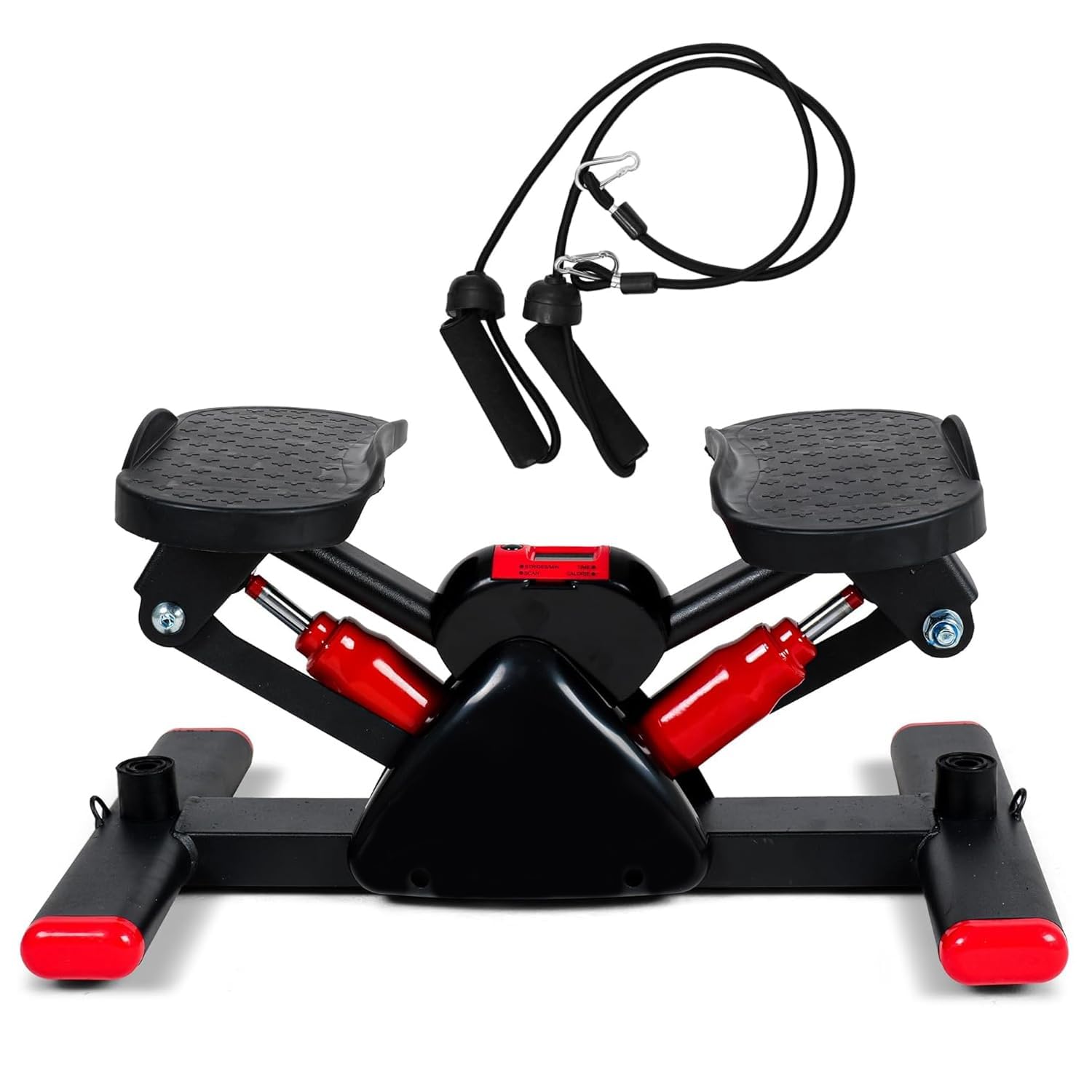 CHALISA Mini Stair Stepper for Exercise with Resistance Bands | Hydraulic Steppers for Home Workout | Cardio Fitness Equipment for Weight Loss, Legs, Arms & Core Training | with LCD Monitor (Red)-image-12