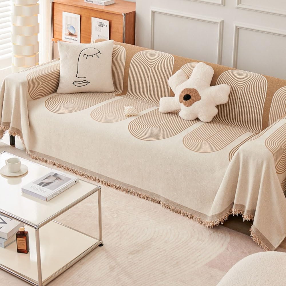 Couverture canapé chenille beige plaid canapé chiens chats 180x300