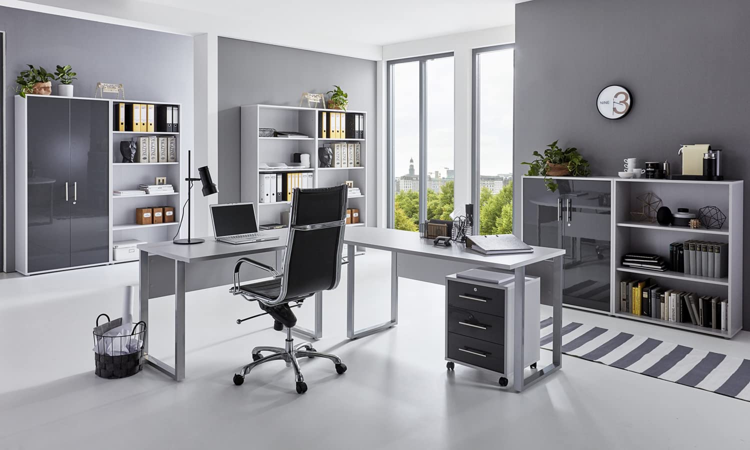 TABOR PRO 7 Arbeitszimmer lichtgrau anthrazit Hochglanz