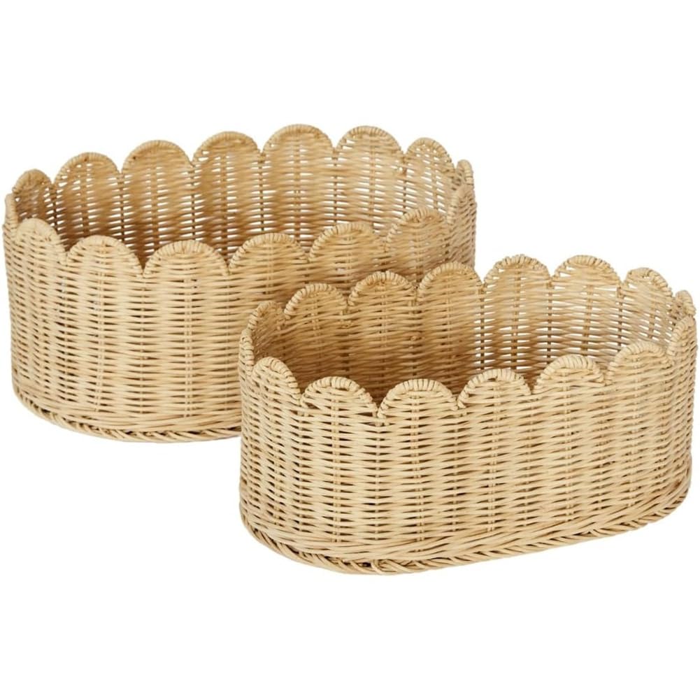 Aundhegrtt Household Large Capacity Weave Storage Baskets 2pcs, Desktop Snacks Organizer, Clothing and Accessories Box