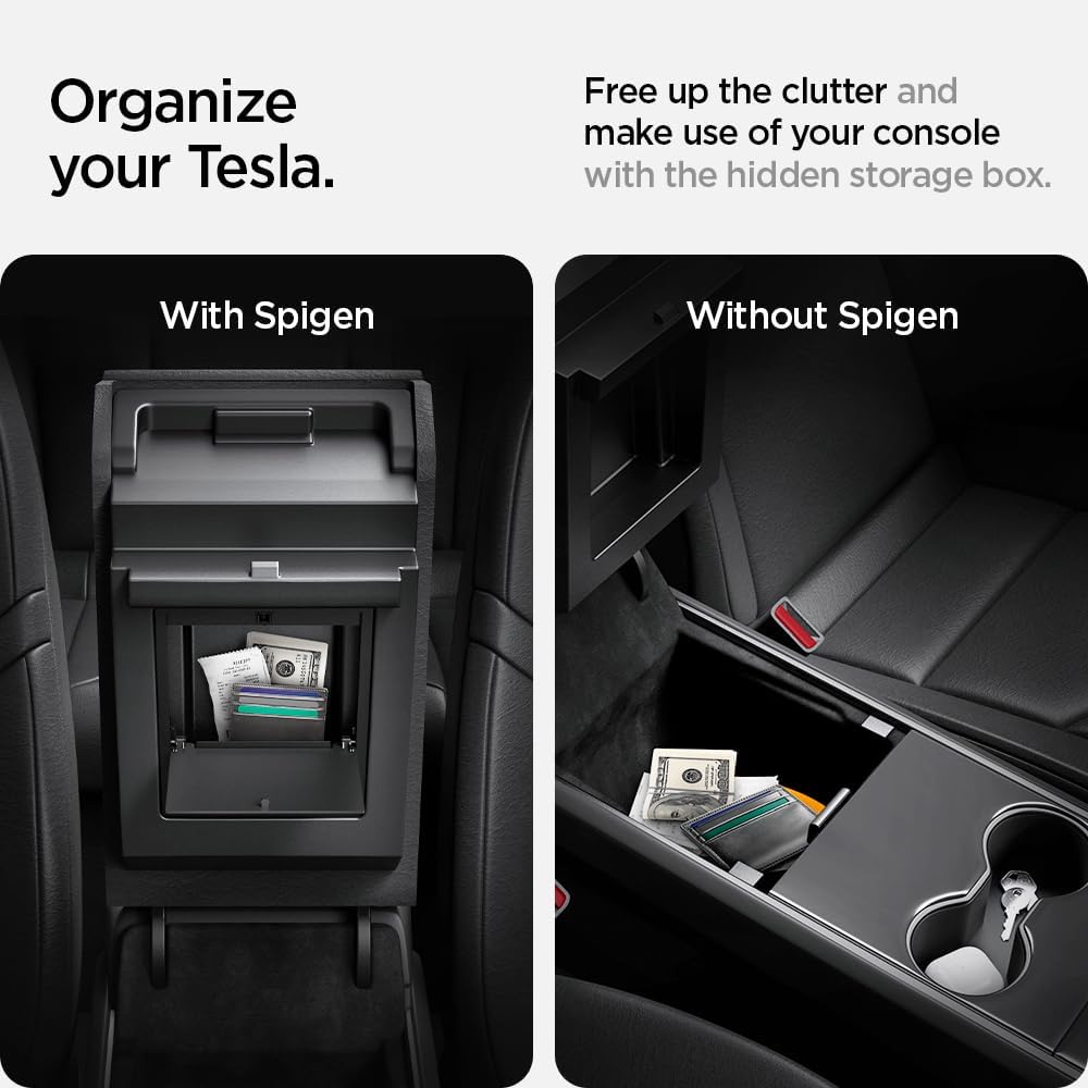 Spigen One-Tap Hidden Storage Box for Tesla Model Y (2020-2024) & Model 3 (2017-2023) [Not for Model Y Juniper (2025/26) and Model 3 Highland (2024/25)]