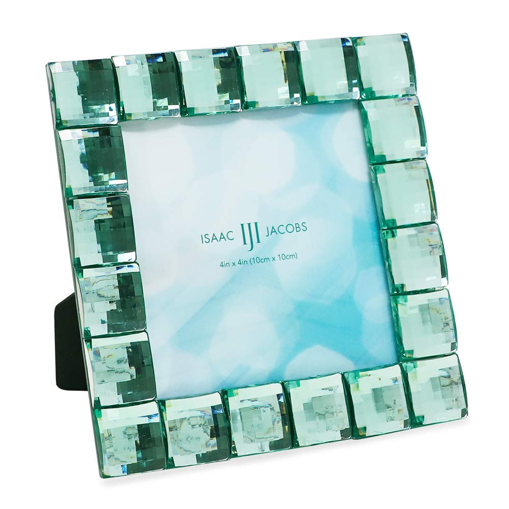 Isaac Jacobs Decorative Sparkling Light Green Jewel Picture Frame, Photo Display & Home Décor (4x4, Light Green)