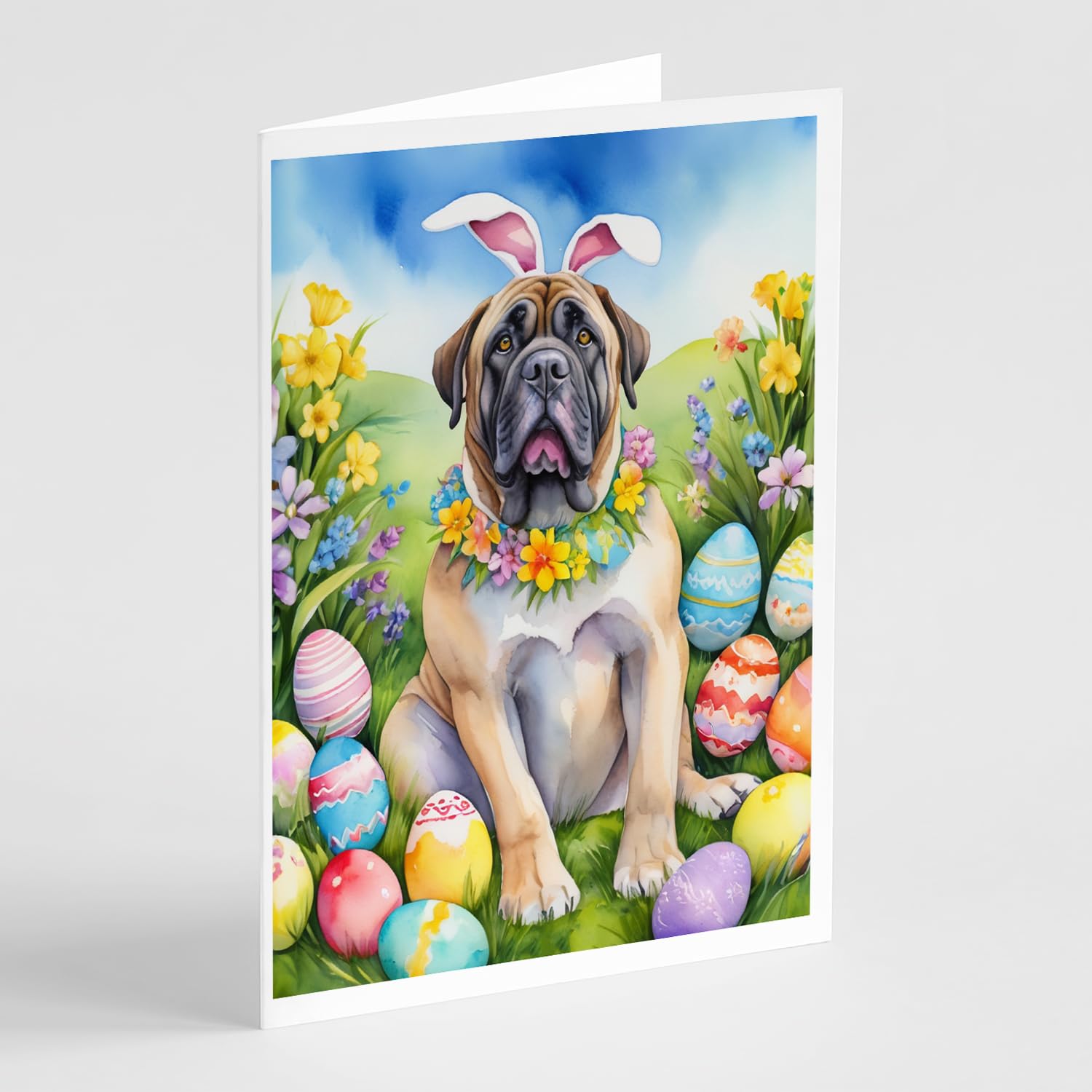 Caroline's Treasures DAC5115GCA7P Mastiff Easter Egg Hunt Greeting Cards Pack of 8 Blank Cards with Envelopes Whimsical A7 Size 5x7 Blank Note Cards