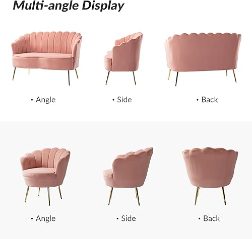 Miniatura 153 de HULALA HOME Moderno sofá biplaza de terciopelo con respaldo en forma de flor, cómodo sofá tapizado de 2 plazas con patas de metal dorado, sofá