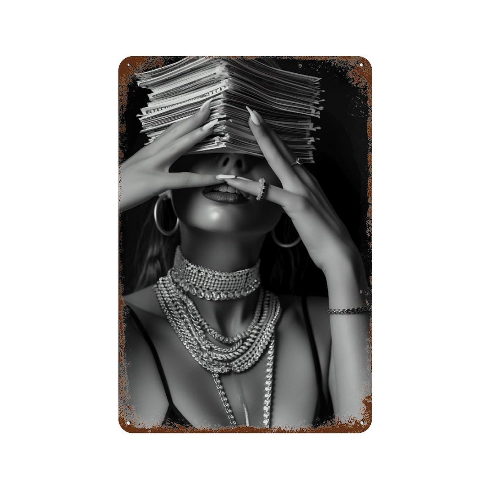 FHUYEURHRY Money Face Woman Black And White Wealth 02 Wall Decor Retro Iron Vintage Art Metal Tin Sign Poster Modern Home Cofffee Club Art Bar Shop Decorations Style-28 30x20cm