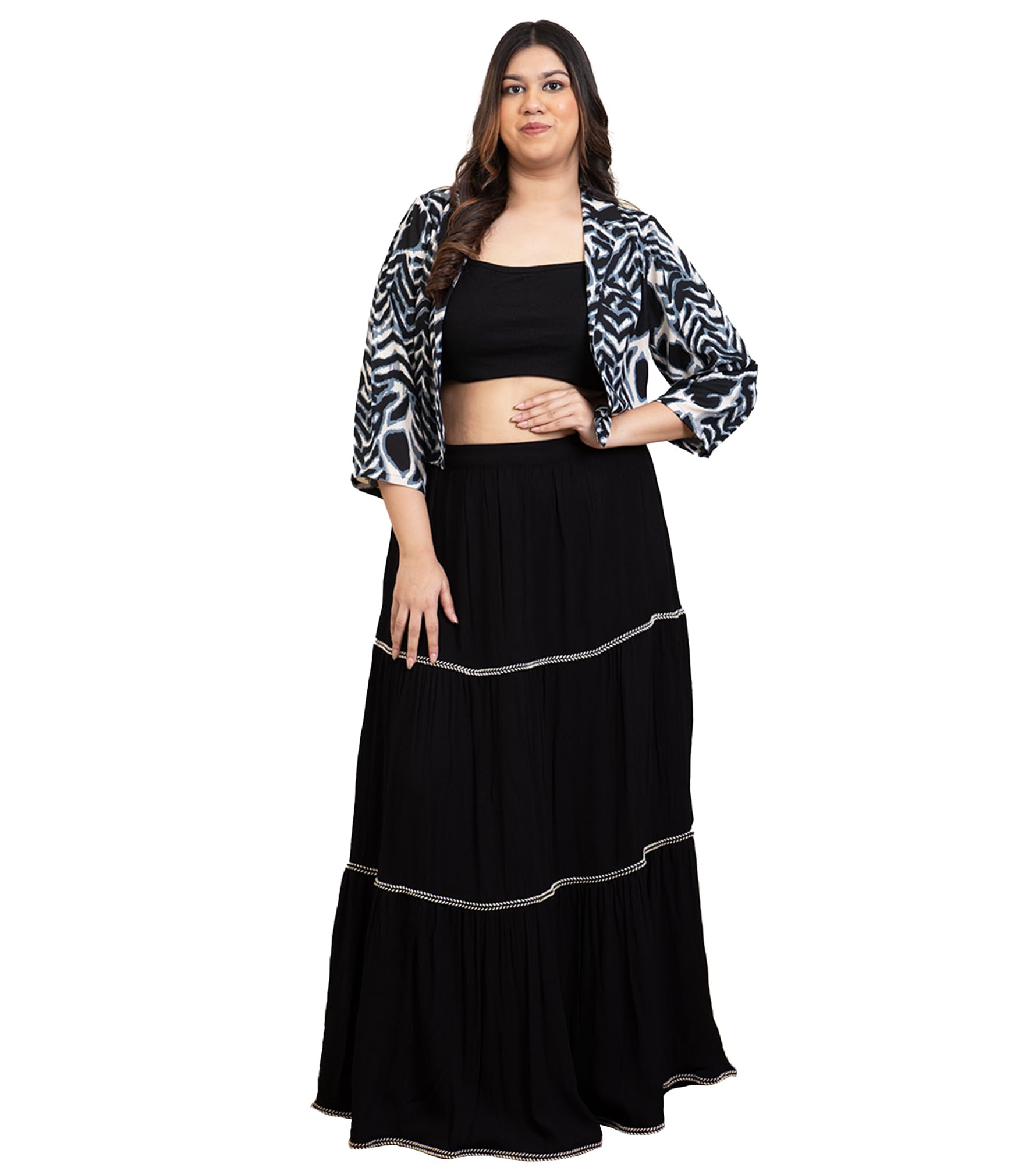 Women's Solid & Animal Print Rayon Full Length Top with Skirt and Blazer|Cord Set for Women Fashion|Jumpsuits Western Dress for Women Stylish|Three Piece Co ord Set|Casual Wear(Multicolor)-image-4