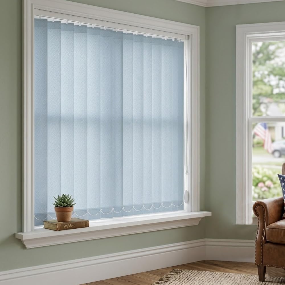 Schiebevorhang Fertiges Komplett, Vertikaljalousie Sichtschutz 60x100cm 90x200cm 150x180cm 300x230cm Lamellenvorhang Raumverdunkelnd Für Zuhause Balkontür, Light Blue(110W*100H cm)