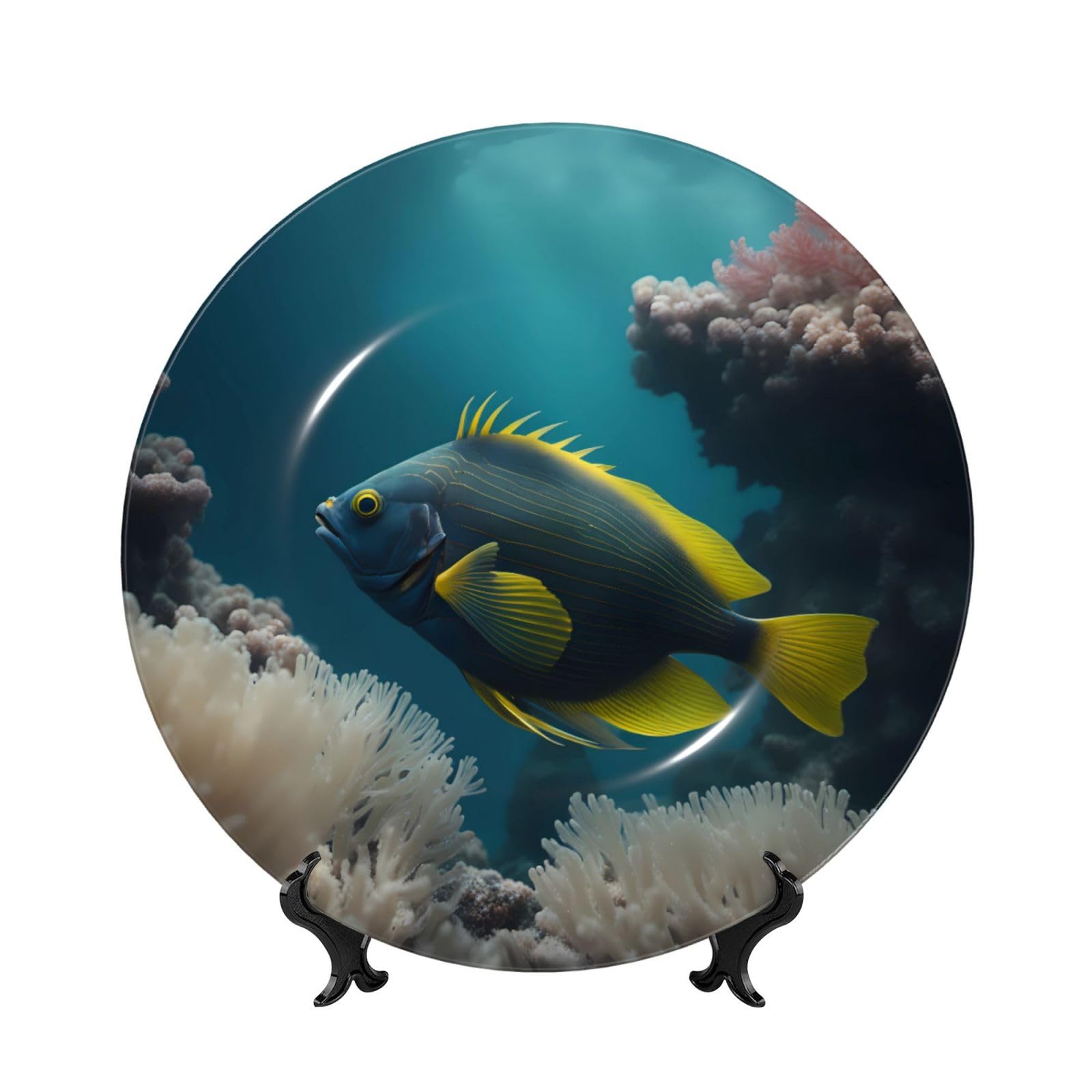 SXZVVBN A Beautiful fish Bone China Decorative Plate Art with Stand Removable Adhesive Hanging for Home Office 7in