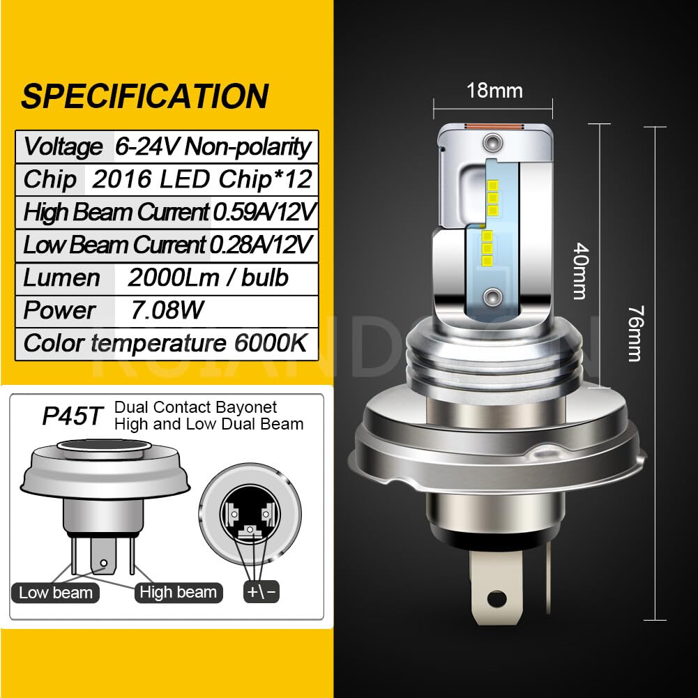 Bombilla LED P45T Para Faros De Moto - 12-80V, 3000 Lúmenes, Blanco, Haz Alto/Bajo, Chips X5