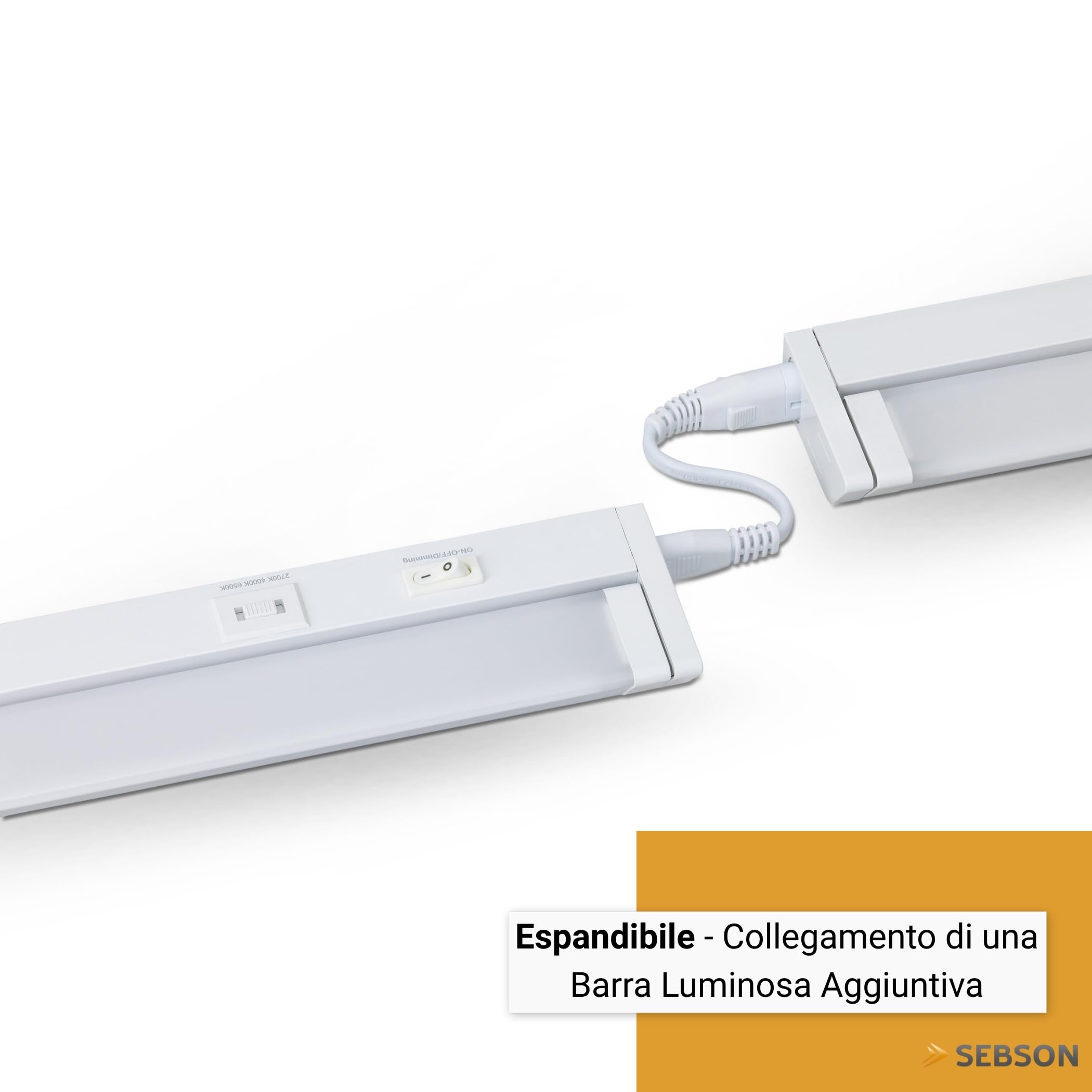 SEBSON Lampada LED Sottopensile Cucina 110cm - 3 Colori 2700K/4000K/6500K | dimmerabile, orientabile - Interruttore e Spina 230V, Barra LED Collegabile