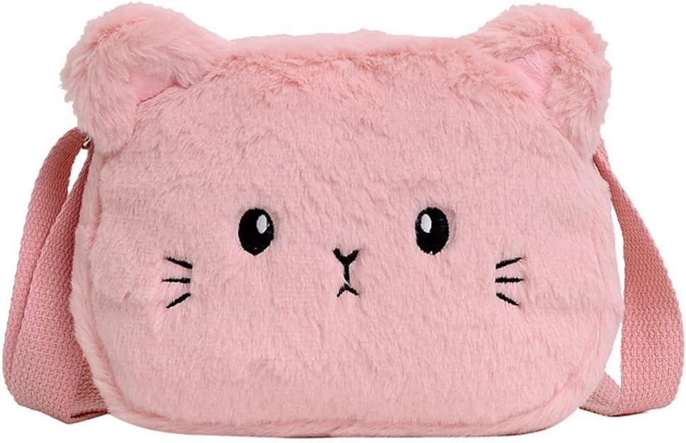 Women Girls Cute Plush Crossbody Bag - Lovely Mini Shoulder Bags Great Birthday Christmas Gift (Pink)