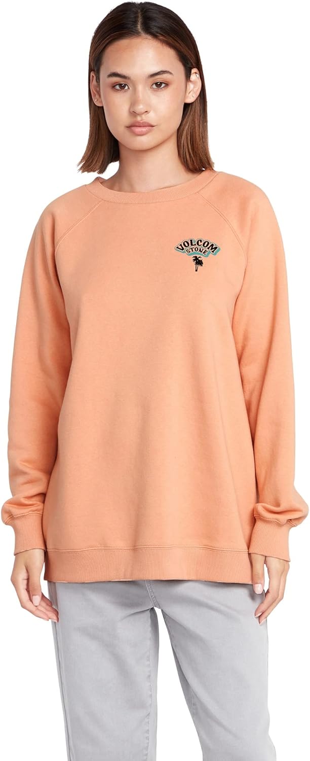 Volcom Women's Boyfriend Crew Fleece Sweatshirt – Raglan Sleeve Boyfriend Fit Crewneck