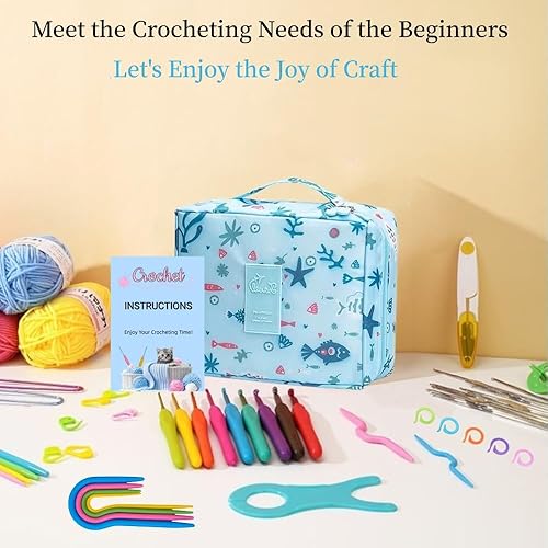 Miniatura 3 de Cdrompy Kit de ganchillo de 65 piezas para principiantes, kit de ganchillo para adultos principiantes, kit de principiantes con 8 colores de hilo de
