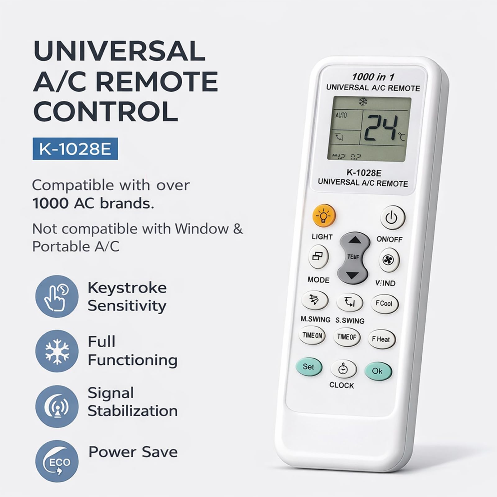 Mando Universal Aire Acondicionado, K-1028E Mando Distancia Are Acondicionado, Compatible con hasta 1000 Marcas de Aire Acondicionado