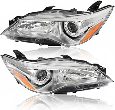 For 2015 2016 2017 Toyota Camry Headlight Assembly Replacement, Chrome Housing Amber Reflector Clear Lens,Driver & Passenger Side Pair Driver & Passenger Side Pair