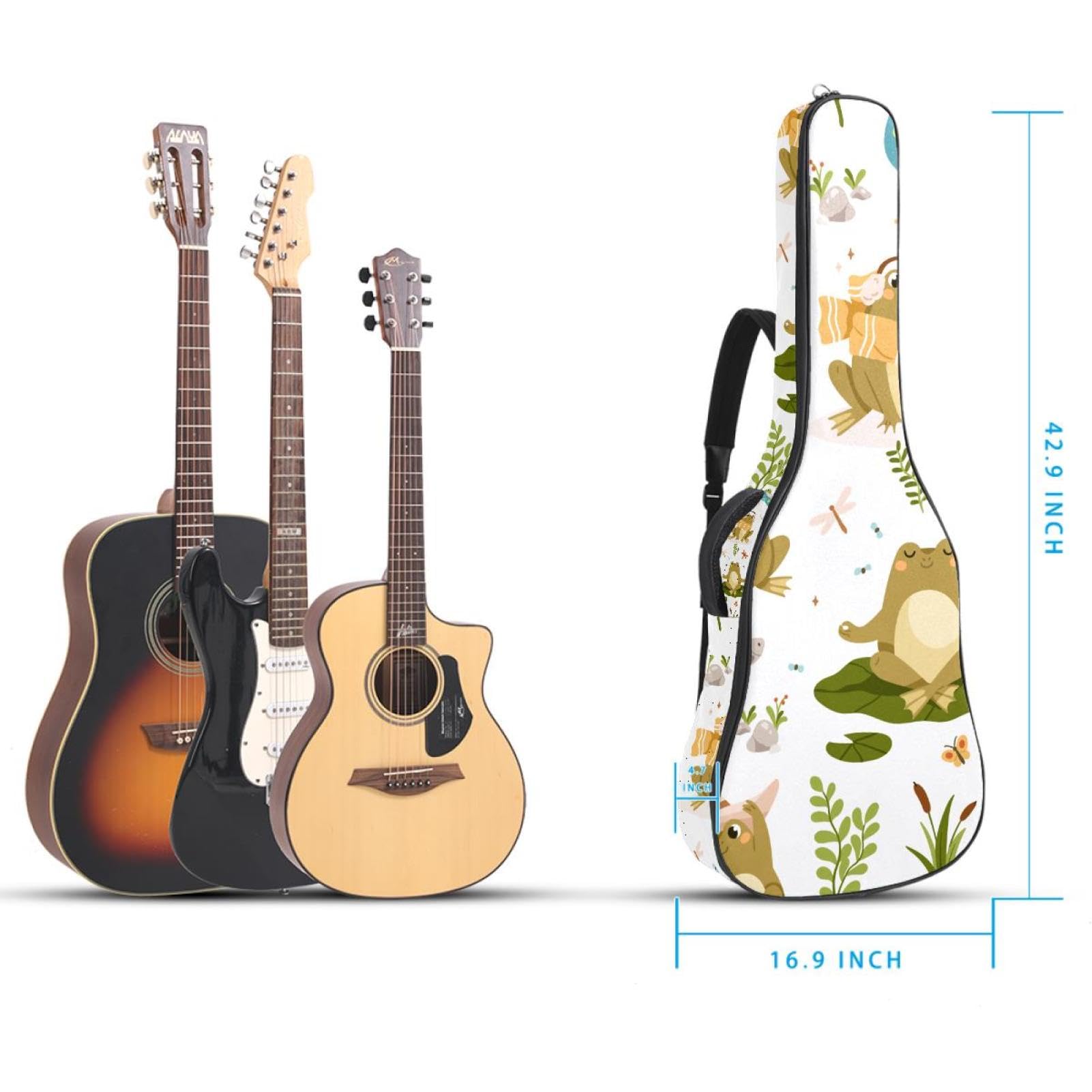 Torba na gitarę akustyczną Wodoodporny plecak na gitary Gruby miękki wyściełany kreskówka żaba klasyczna obudowa na gitarę, wielobarwny, 42.9x16.9x4.7 in, Organizer do torby