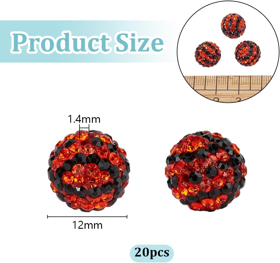 OLYCRAFT 20Pcs 12mm Rhinestone Clay Beads Basketball Rhinestone Beads Crystal Bead Clay Pave Bead Disco Ball Diamond Stone for Necklace Bracelet Jewelry Making Party Decoration - 1.4mm Hole - Image 2