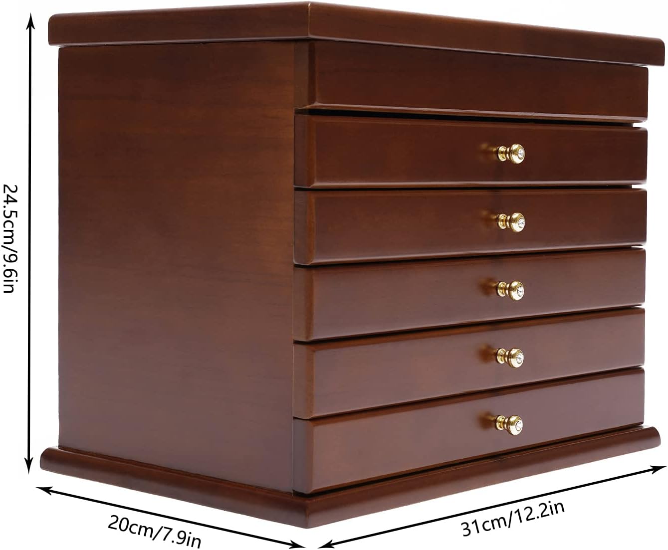 TFCFL Wooden Jewelry Box for Women, 6 Layers Jewelry Storage Organizer Box for Jewelries, Ring, Watches, Necklace (Brown)