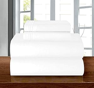 Elegant Comfort Luxury Soft 1500 Premium Hotel Quality Wrinkle Resistant Coziest Bedding Set, All Around Elastic Fitted Sheet, Deep Pocket up to 16inch, Queen, White