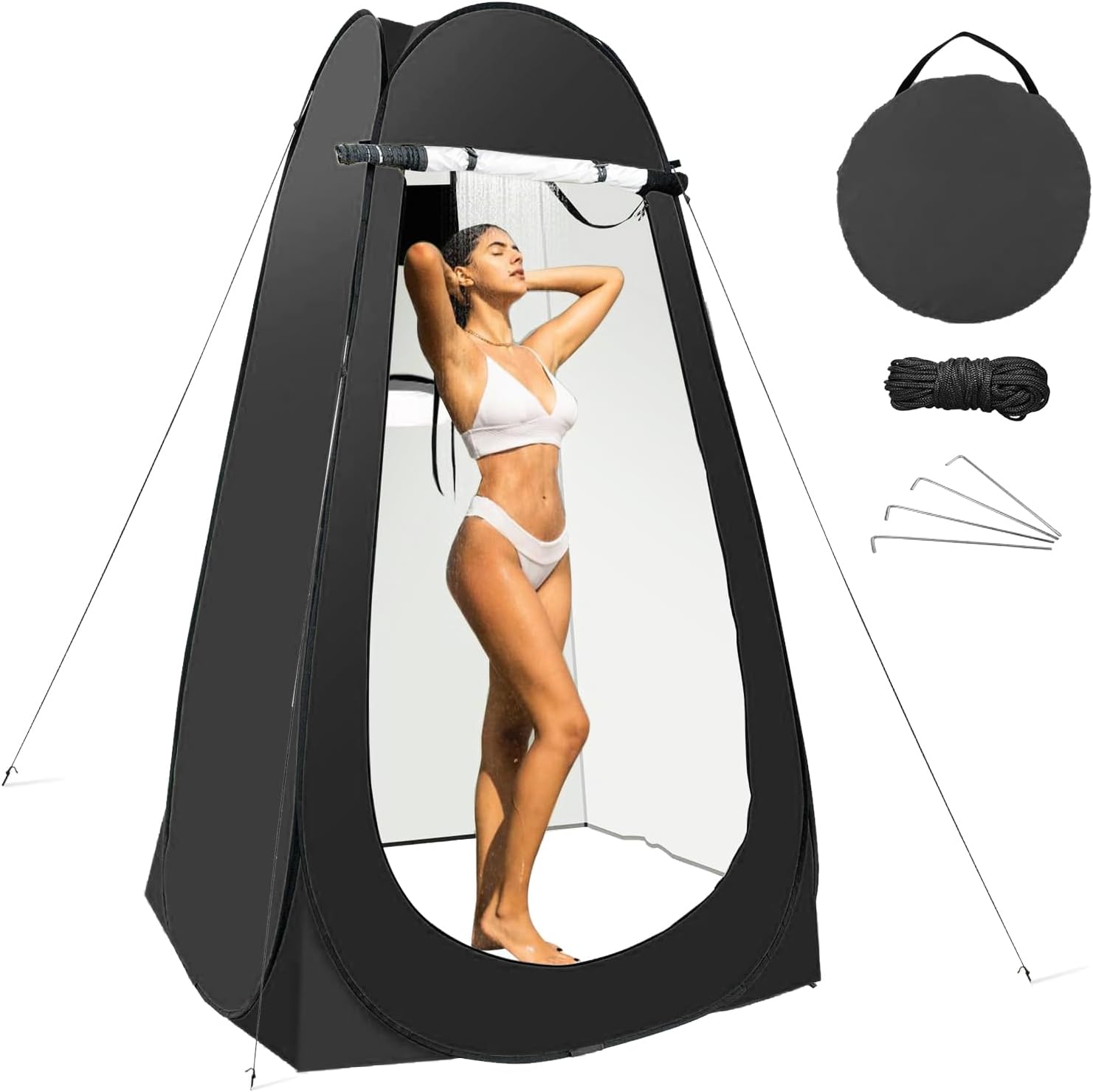 Taeku Pop Up Shower Tent, Large Privacy Dressing Room, Portable Sun Shade Canopy Outdoor Rain Shelters for Outdoor Shower, Toilet, and Changing Room (Black)