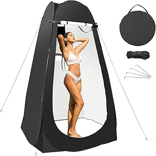Taeku Pop Up Shower Tent, Large Privacy Dressing Room, Portable Sun Shade Canopy Outdoor Rain Shelters for Outdoor Shower, Toilet, and Changing Room (Black)