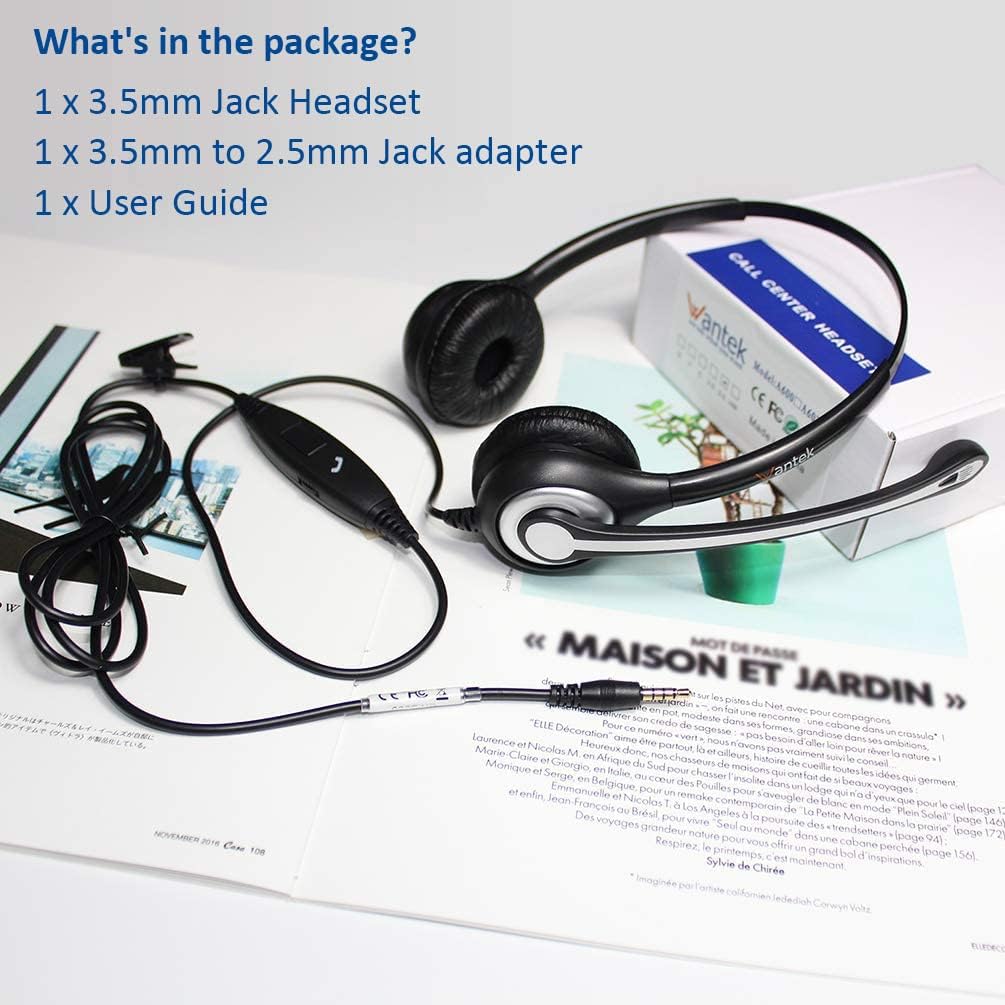 Wantek Cell Phone Headset with Microphone Noise Cancelling, Wired 3.5mm Computer Headphone for iPhone Samsung Android PC Laptop Tablet Skype Call Center Home Office, Ultra Comfort(F602J35) : Electronics