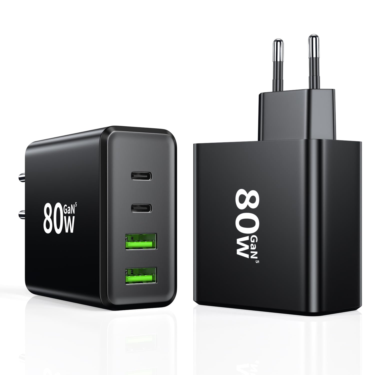 HSSNS USB C Ladegerät 80W 2Pack, 4 Ports Schnellladegerät mit USB C und A, Mobile Phone Mains Chargers, Netzteil für Smartphones, ipad und Kopfhörer