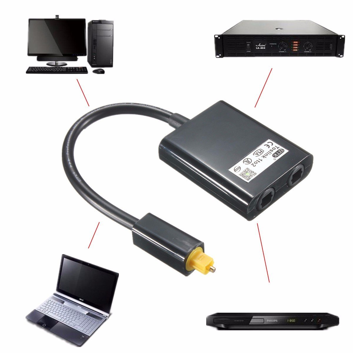 Generic Digital Toslink Optical Fiber Audio Splitter Male 1 To 2 Female Cable Adapter