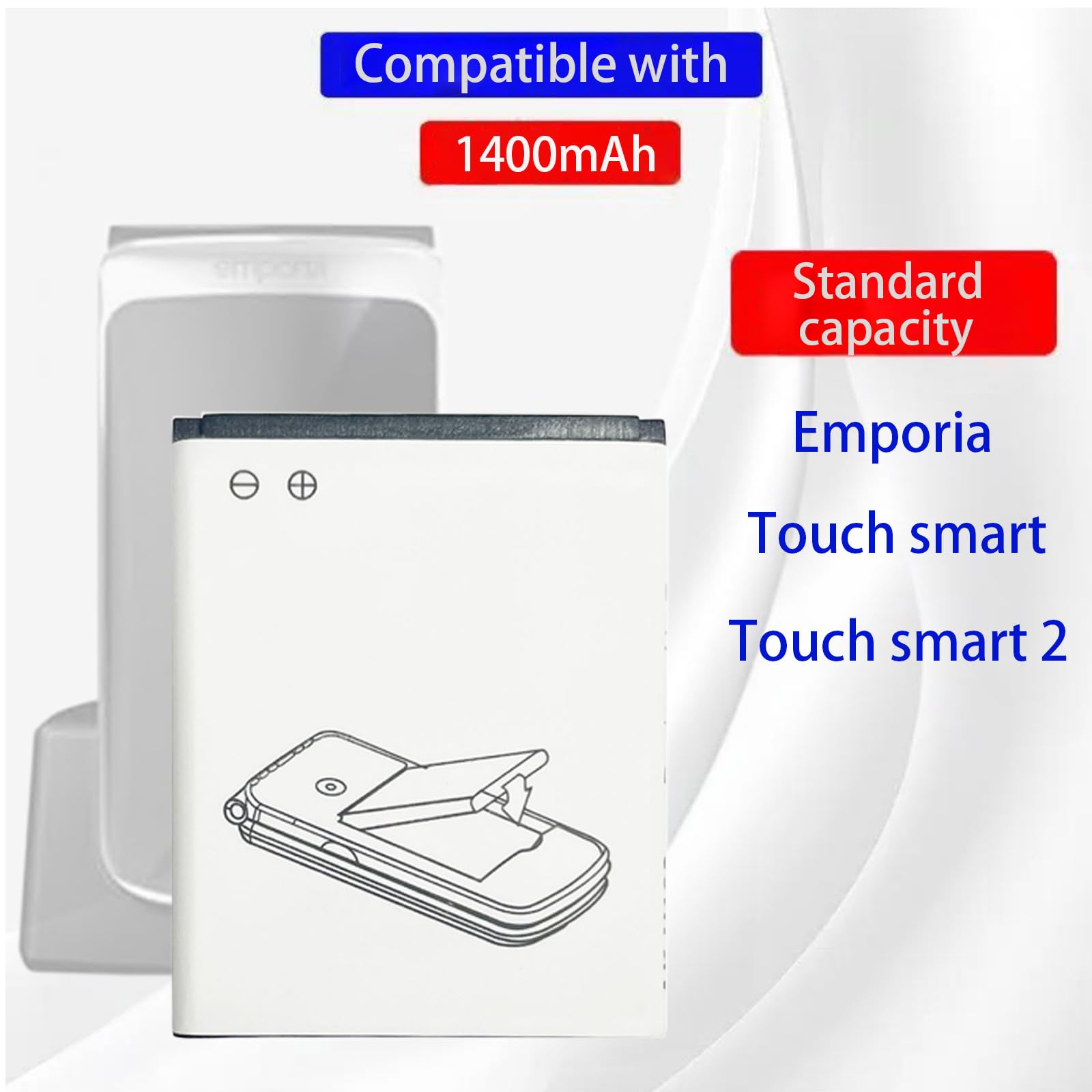 Emporia Touch Smart 2 - Batteria di ricambio AK-V188, 1400 mAh, compatibile con Emporia Touch Smart 2