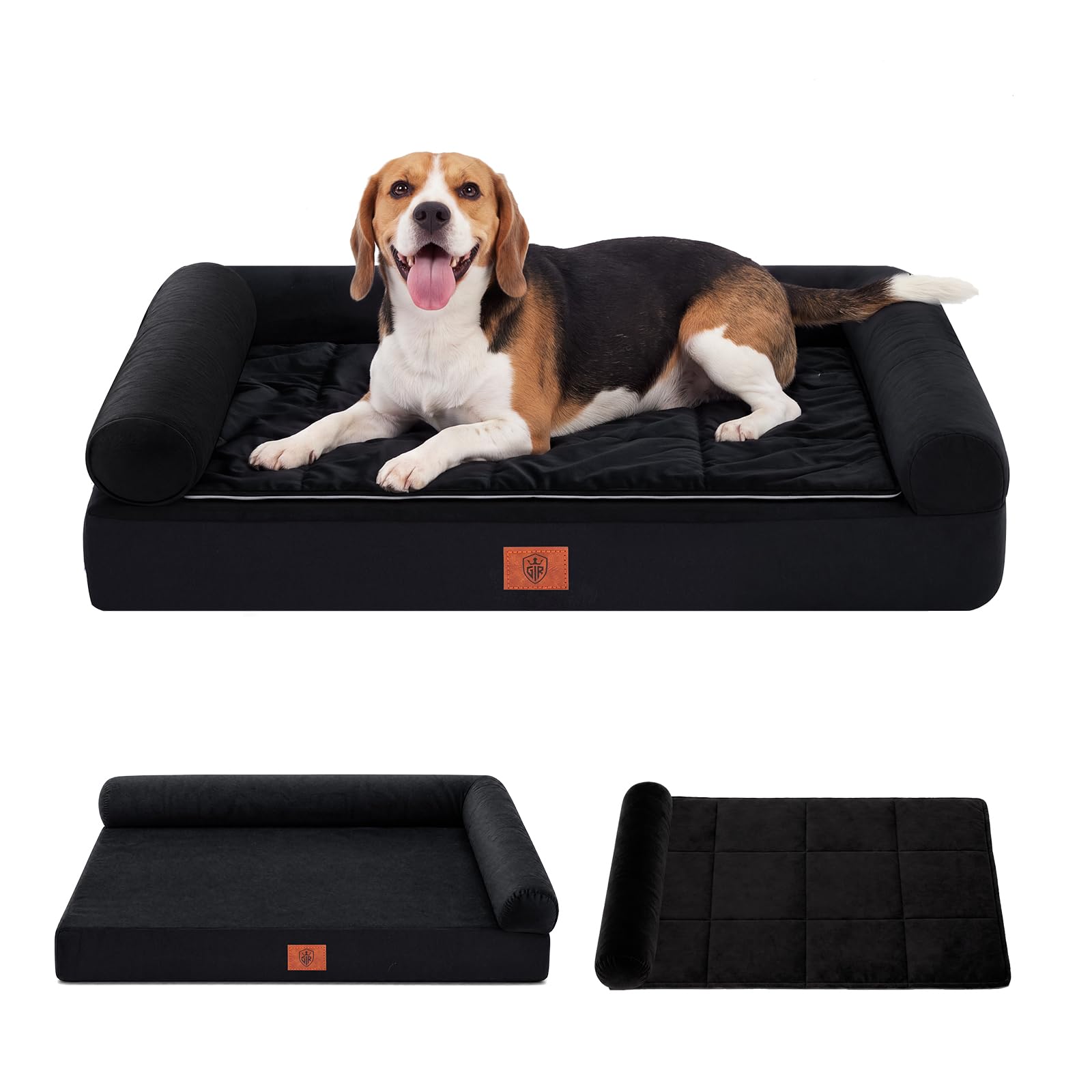 GTPLAYER Large Dog Bed Sofa Washable Orthopedic Dog Beds Black 85*55*14CM