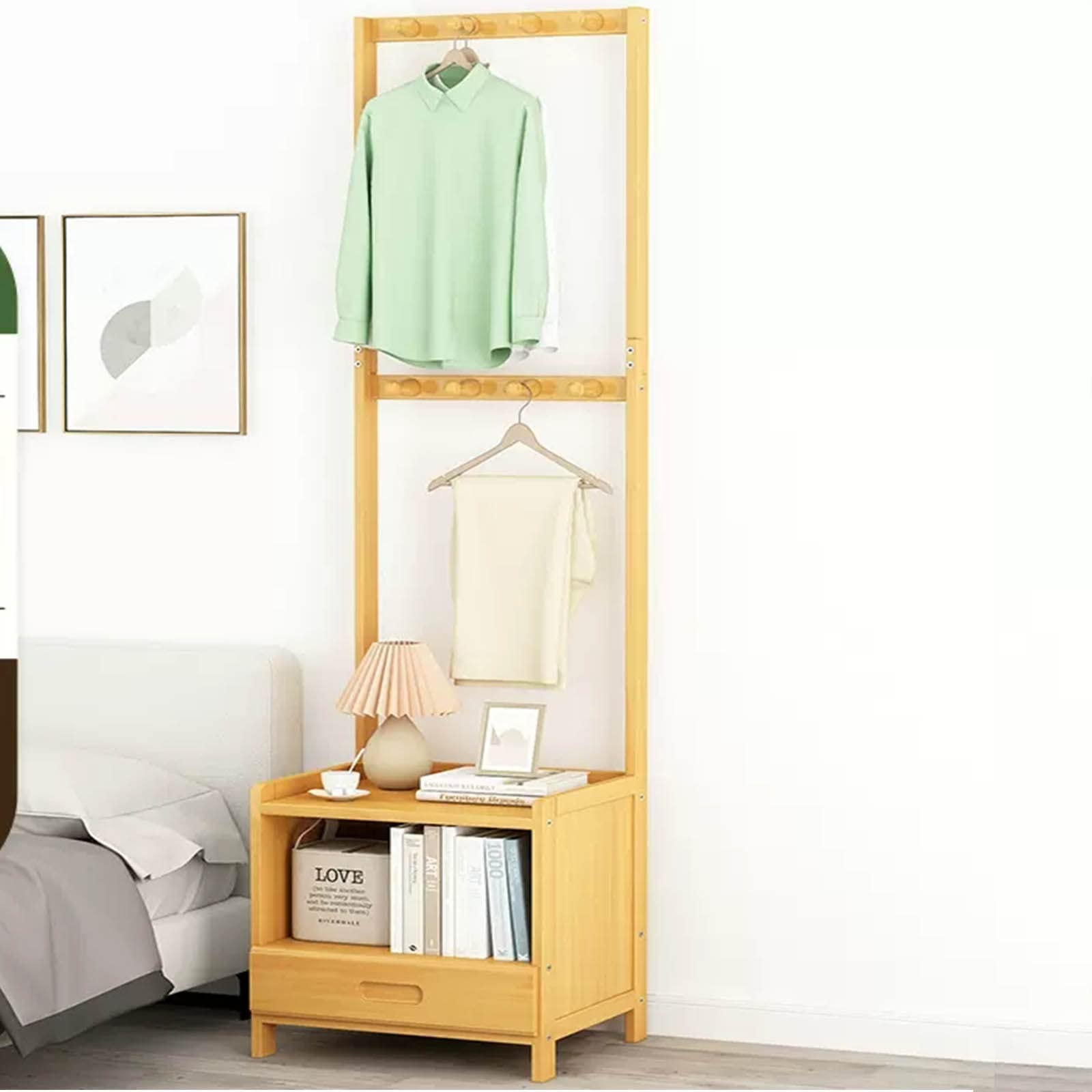 SAeWare Gancio da pavimento, appendiabiti multifunzionale per camera da letto, per appendere vestiti, sciarpe, cappelli, borse in un ampio spazio di archiviazione, giallo-a