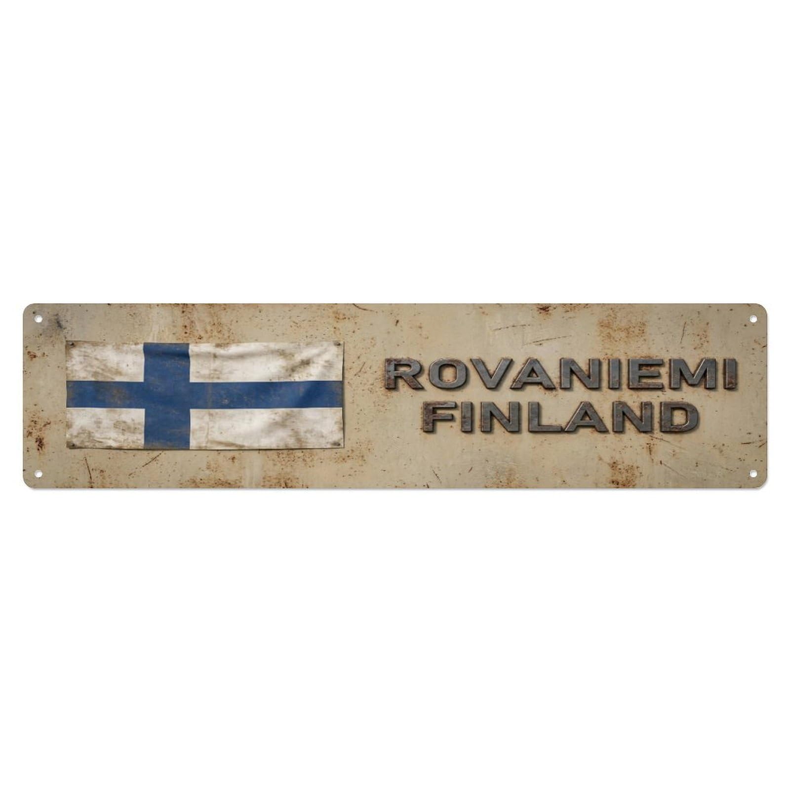Metal Tin Sign Vintage Rovaniemi Finland Flag Decor Rustic Travel