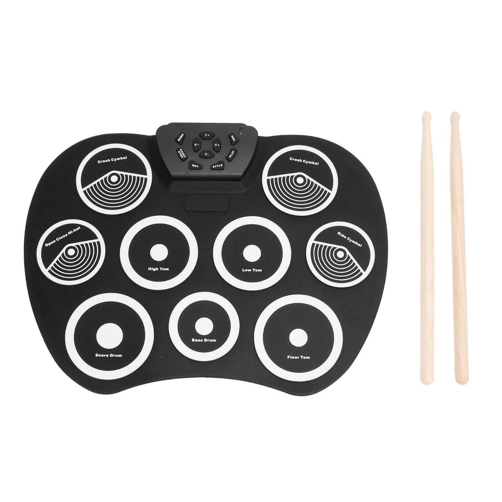 Bewinner Batería Electrónica Enrollable, Kit de Batería de Práctica Portátil de 9 Pads con Conector para Auriculares de 3,5 Mm y Conexión MIDI, 7 Tonos de 10 Ritmos para Niños Principiantes Adultos