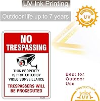 Vista 4 de Paquete de 2 letreros de metal grandes sin tropiezos de videovigilancia, 10 x 14 pulgadas, aluminio libre de óxido, propiedad protegida por cámara