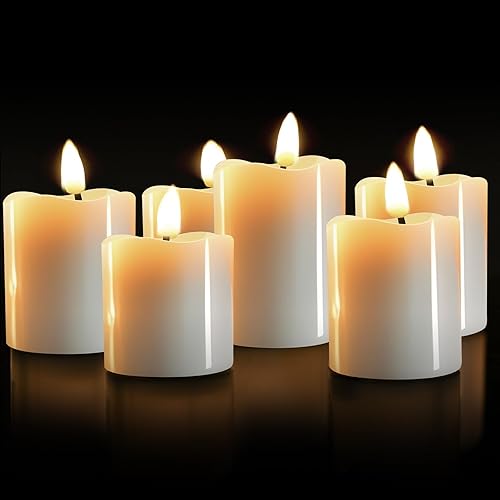 SHYMERY Velas votivas sin llama con temporizador, funcionan con pilas, velas realistas de cera real de 2 x 2 pulgadas, 6 unidades para decoración de