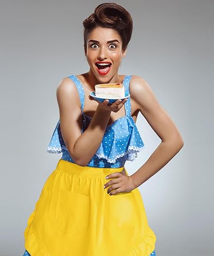 Miniatura 5 de CBTRFASHION Delantales de cintura para mujer con bolsillos blancos para camarera en casa delantal vintage para cocina