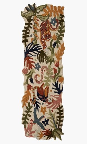 Miniatura 5 de Restopuff Alfombra de área irregular multicolor hecha a mano, 100% lana mezclada importada, alfombra floral (marfil multicolor, 5 x 8 pies)