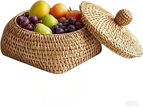 Miniatura 10 de STOBAZA Mini cesta de mimbre con tapa, pequeña caja de almacenamiento de ratán para organización de escritorio, cocina, baño, artículos diversos