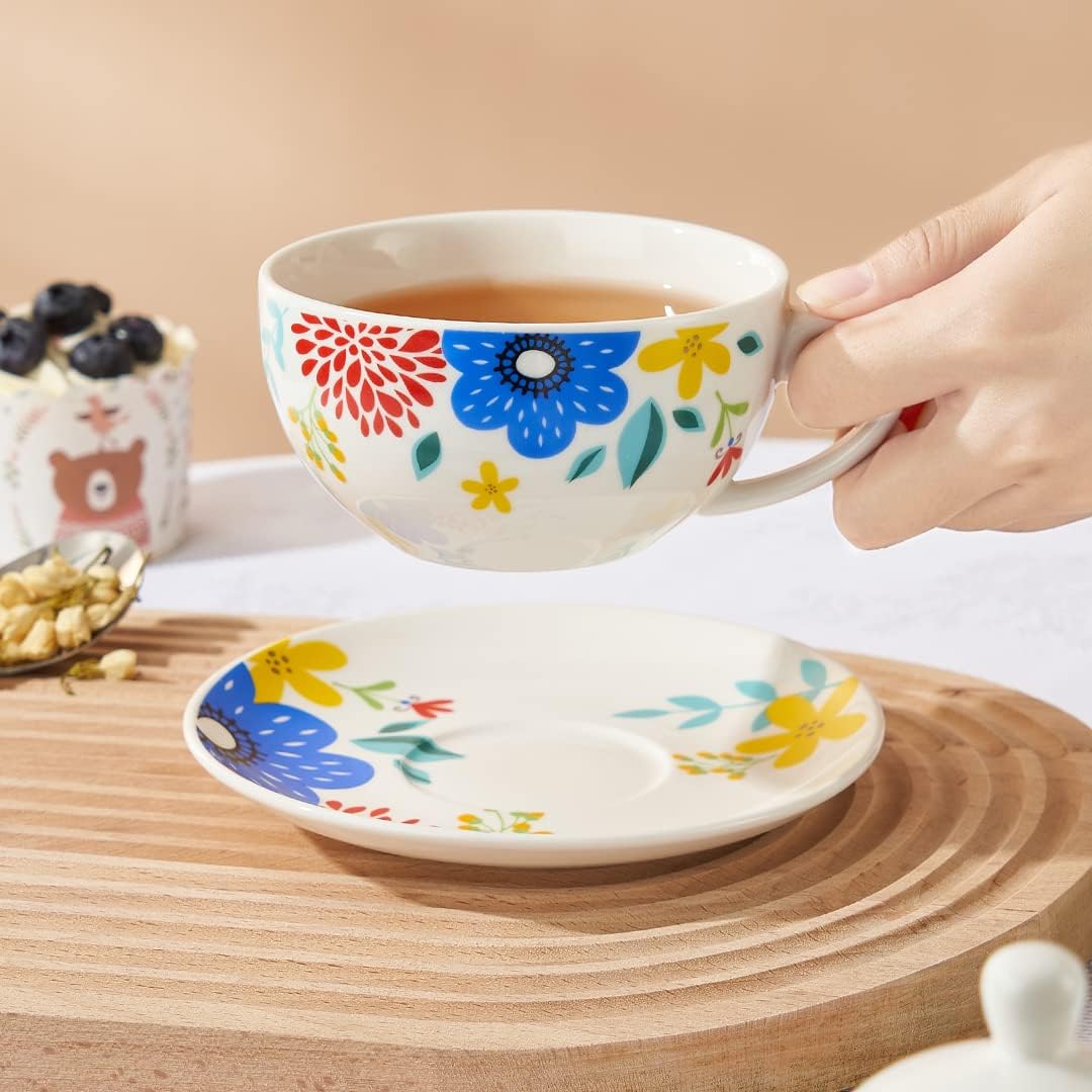 Tea for One Set, Porcelain Teapot and Cup Set, Garden Spring