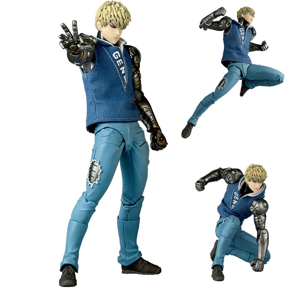 Anjinguang Genos Figure - 15CM Super Action Statue Fighting Posture Movable Joints Character Model with Accessories Desktop Decoration Collectible Gifts for Fans