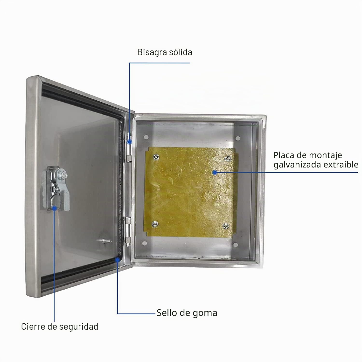 Armario eléctrico inoxidable, caja de conexiones 30x25x14 cm, placa de montaje aislante, resistente al agua, distribuidor montado en la pared