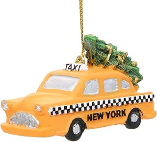 2.75 Inch New York City Yellow Taxi Christmas Ornament with Rockefeller Tree on Top