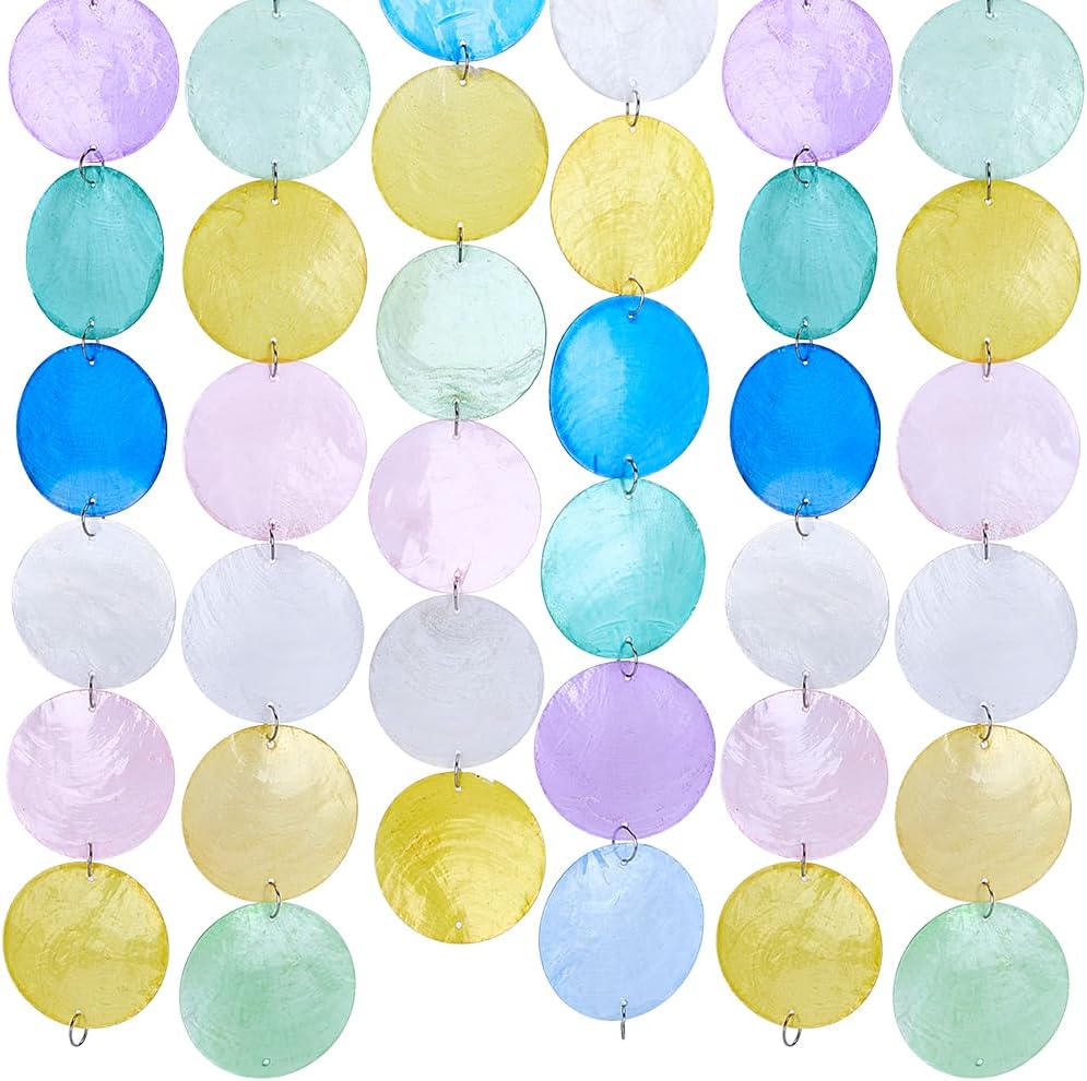 - PH PandaHall 2 Strands Round Natural Shell Chains, Capiz Shells Colorful Craft Shell Natural Sea Shell Garlands for Wind Chimes Door Curtain DIY Crafts Coastal Christmas Decoration, 21.2~37.7inch