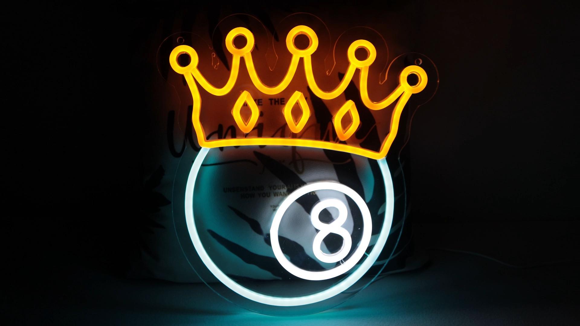 JFLLamp Crown Black Eight Billiards Neon Signs for Wall Decor Led