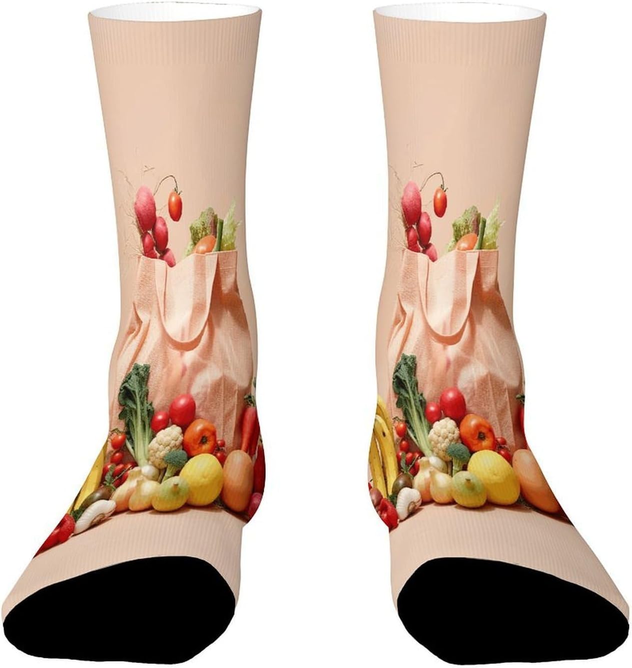 Fruits And Vegetables Crew Sock High Stocking Grippy Socks | Socks for Men & Women,Stockings-Long Thin Tube Sports, Breathable Soft Athletic for Nurses,Travel