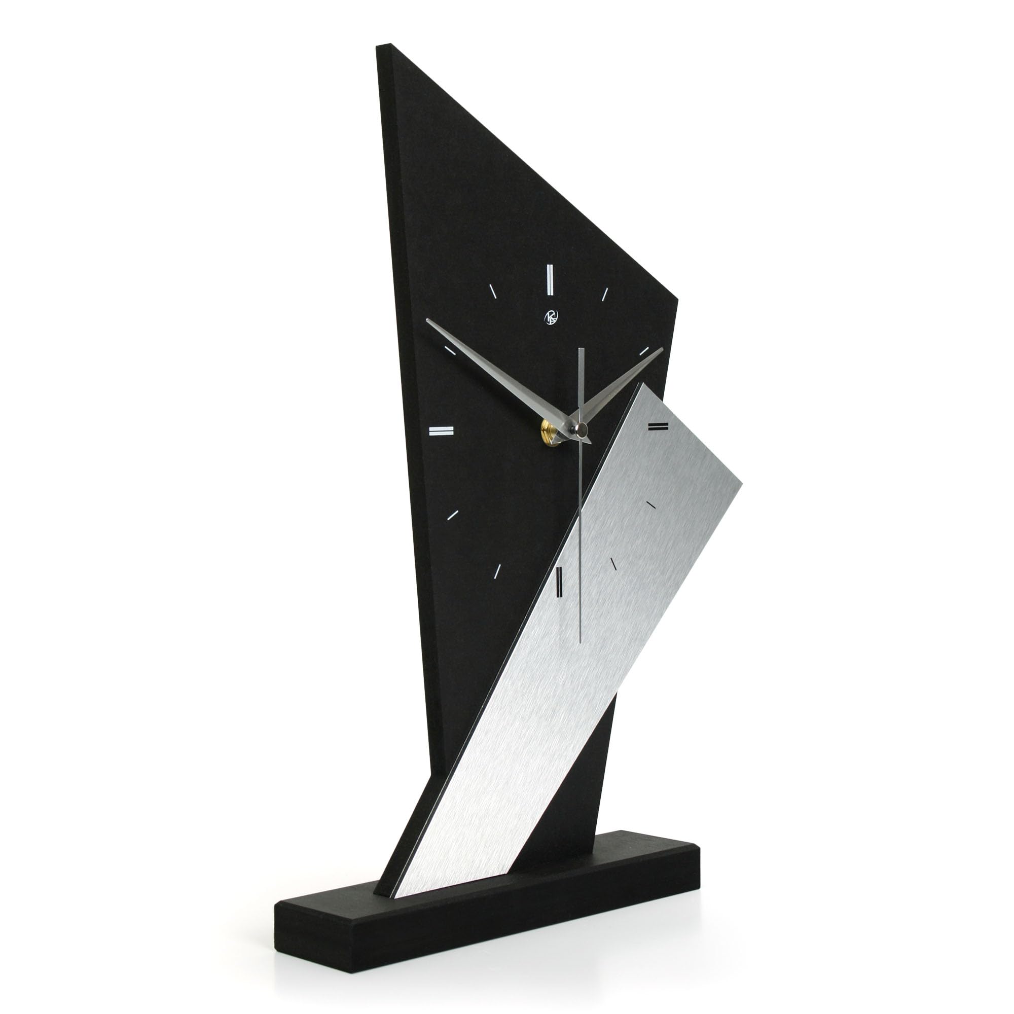 Kreative Feder Designer-Standuhr „Square“ aus Holz – Schwarze Tischuhr in modernem Look ohne Ticken (Silver Square, leises Funkuhrwerk)