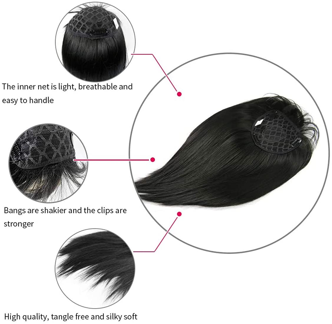 14 inch Synthetic Hair Hair Topper for Thinning Hair Clip in Hair Top Piece with Airy Bangs for Women, Dark Brown