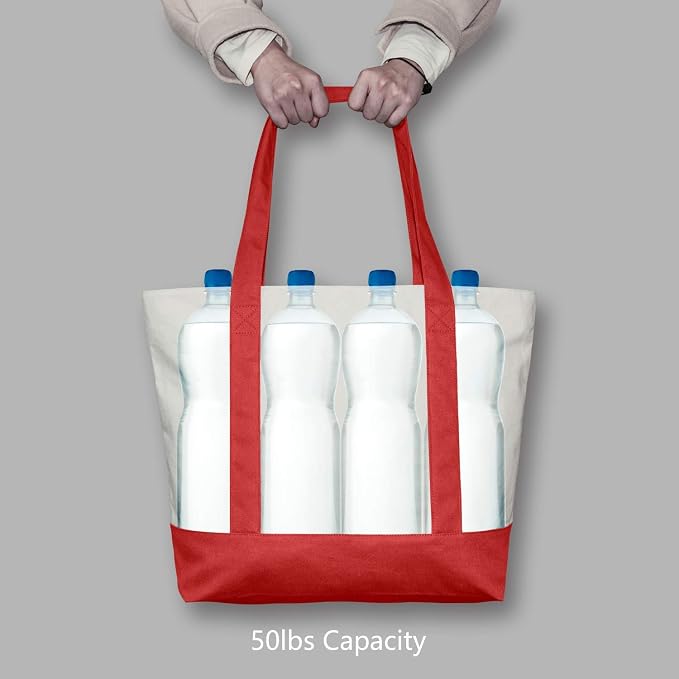 Bolsa Tote de Lona 1-Pieza con Bolsillo Externo Roja miniatura 6