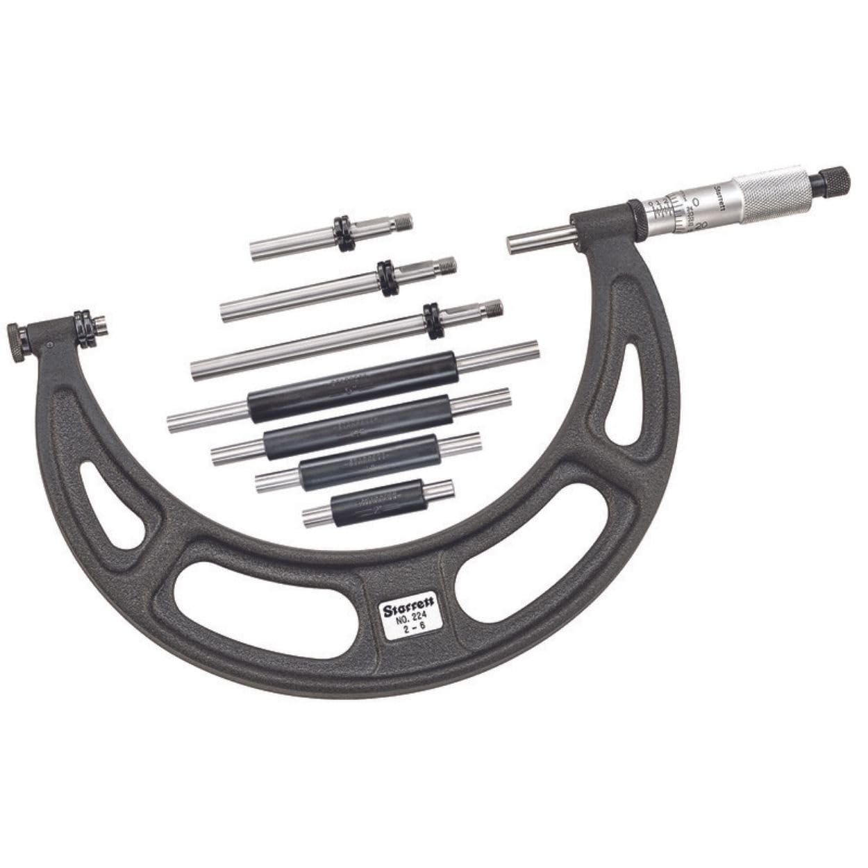 Starrett 224ERLZ Interchangeable Anvil Micrometer, Ratchet Stop, Lock Nut, 16-20" Range, 0.001" Graduation